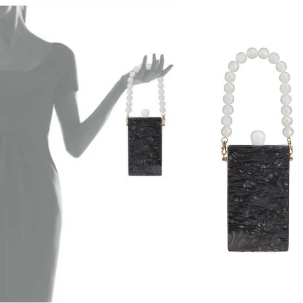 Bari Lynn Marbled Acrylic Beaded Top-Handle Box Bag
